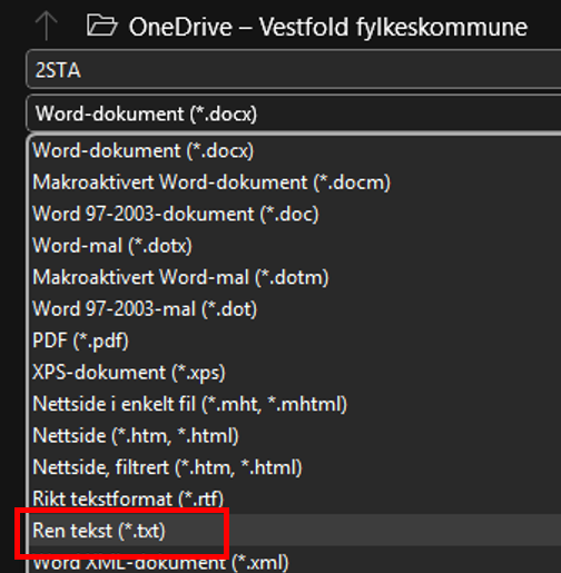 lagre som .txt-fil i Word
